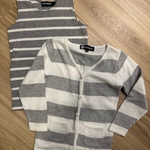 Beau Hudson Kids Striped Gray Tank 4 and White/Gray Cardigan Set 3 NWOT